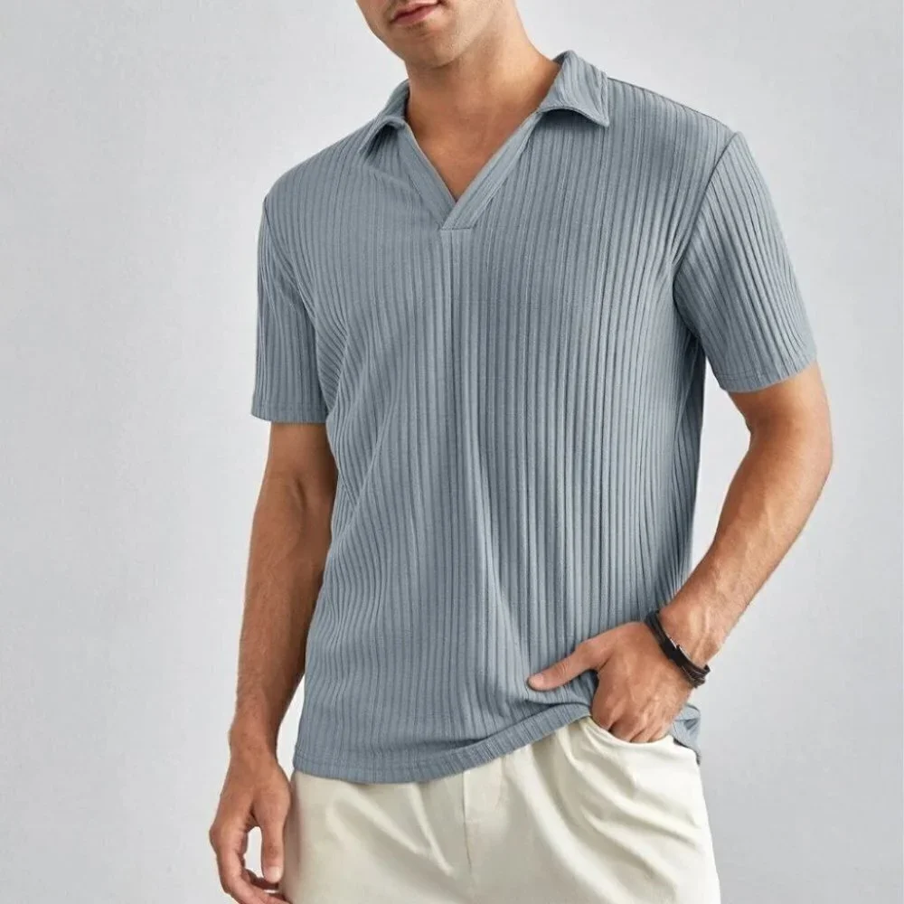 Baby Blue Mens Ribbed Knit Tee - Picture 1 of 4